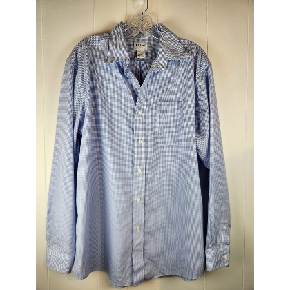 LL Bean Mens Blue Gingham Wrinkle Free Traditional Fit Cotton Shirt M-Reg 280475